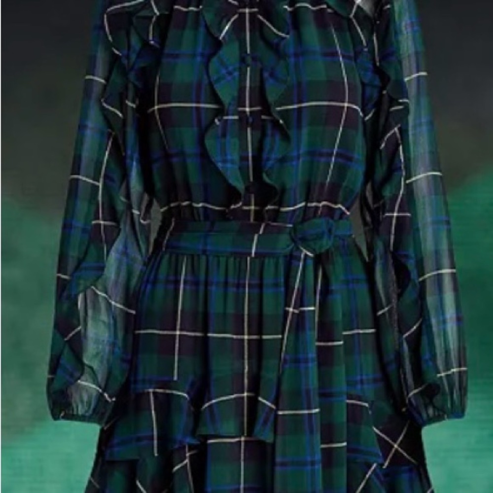 Ralph Lauren Dark Green Plaid Long Sleeve Georgette dress NWT - Picture 5 of 9